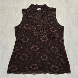 Cato Dark Brown Lace Ruffle V-Neck Sleeveless Camisole